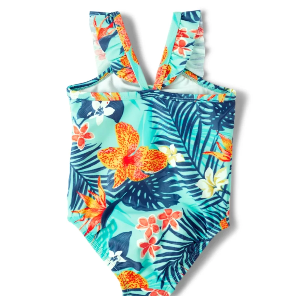 Baby Girl Tropical One Piece Swimsuit - Mellow Aqua Size 0-3 Months